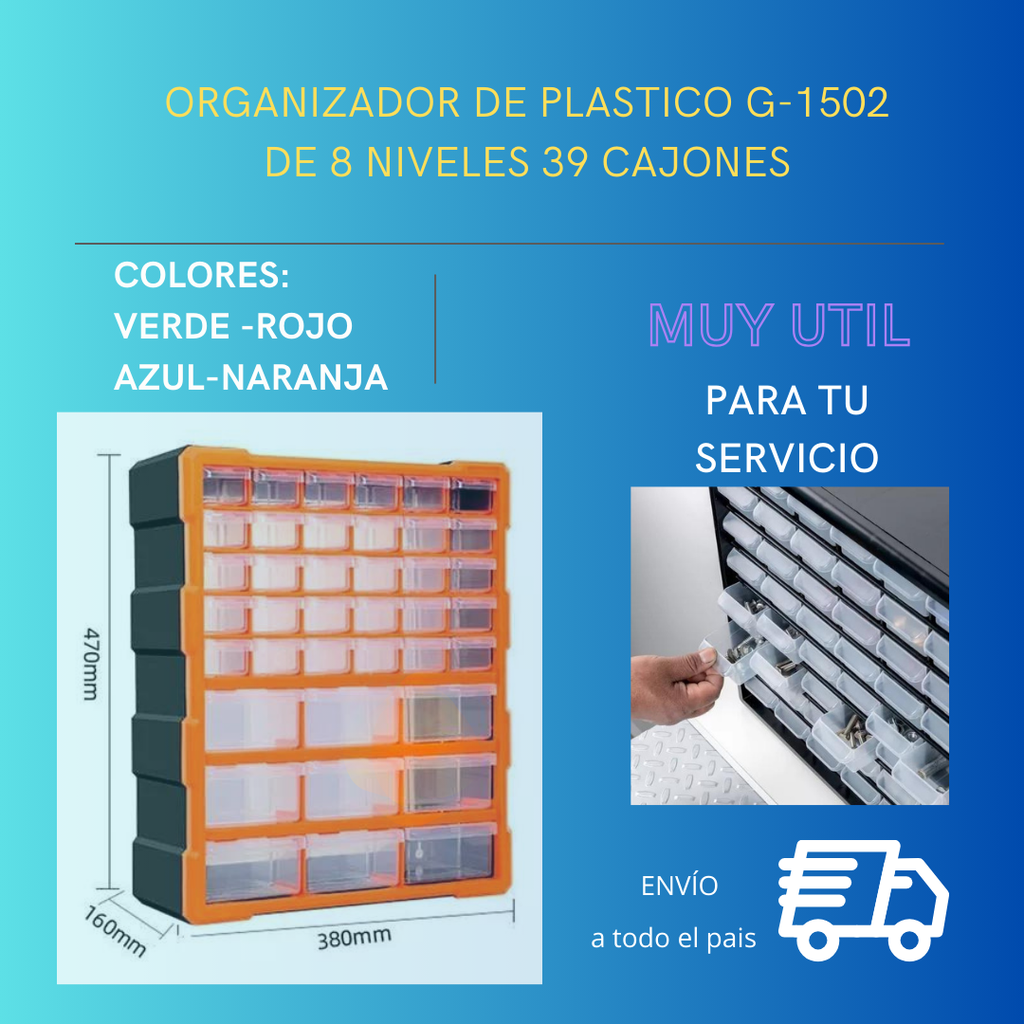 ORGANIZADOR DE PLASTICO G-1502 DE 8 NIVELES 39 CAJONES